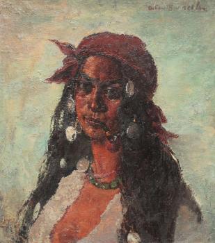 Octav Bancila : Gypsy woman with necklace and pipe